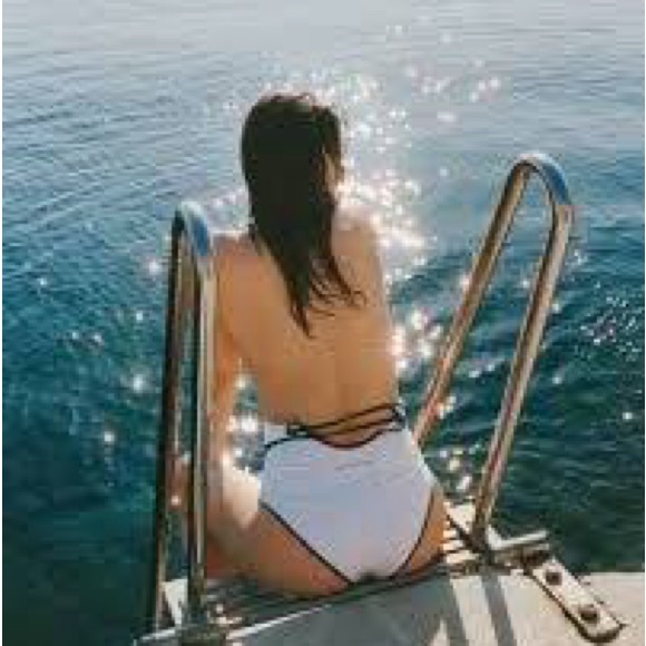 Sporty & Rich White One-Piece Swimsuit with Navy Trim - Picture 2 of 3